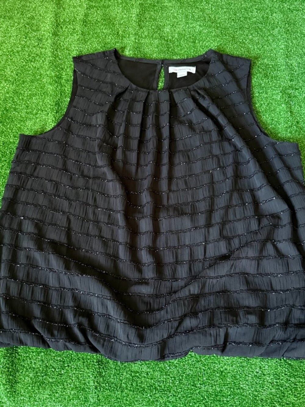 Liz Claiborne Scoop Neck Keyhole Sleeveless Black Glitter Blouse Top Size XXL